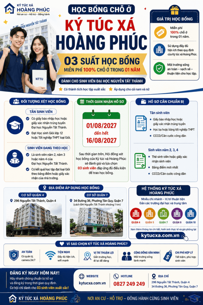 học bổng chỗ ở ký túc xá Hoàng Phúc