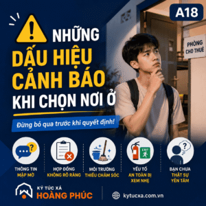 Hình minh họa về những dấu hiệu cảnh báo khi chọn nơi ở dành cho sinh viên và người mới đi làm. Bài viết hướng dẫn cách nhận biết các yếu tố cần lưu ý như thông tin minh bạch, hợp đồng, hệ thống phòng cháy chữa cháy, vệ sinh, an ninh và môi trường sống để lựa chọn nơi ở an toàn và phù hợp.
